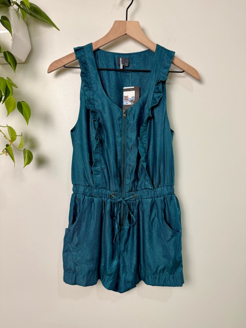 Urban‎ Outfitters Sparkle & Fade Ruffle Zip Front Romper Teal Green S Whimsigoth